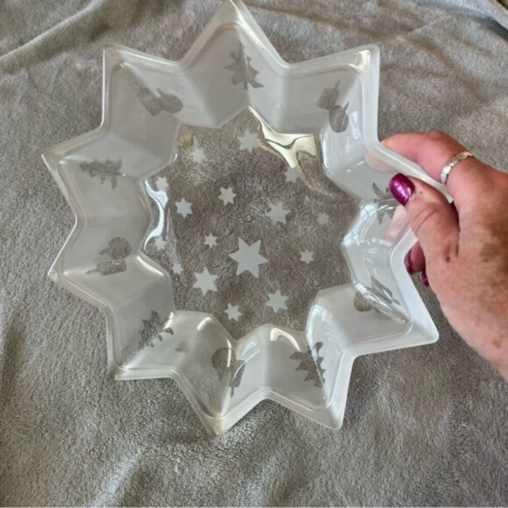 Glass Etched & Frosted Christmas Candy Treats Dish